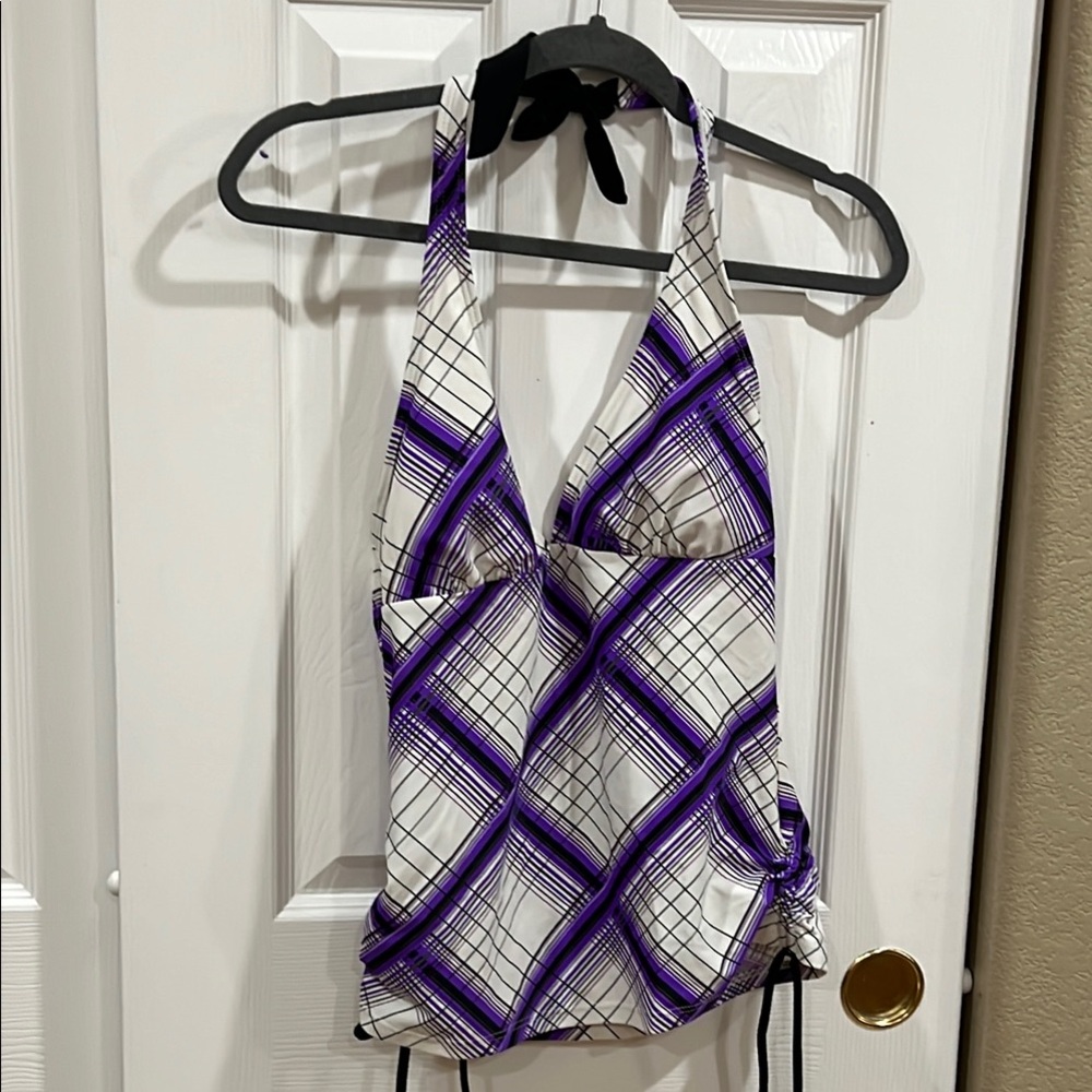 Hula Honey Purple and White Halter Top size large